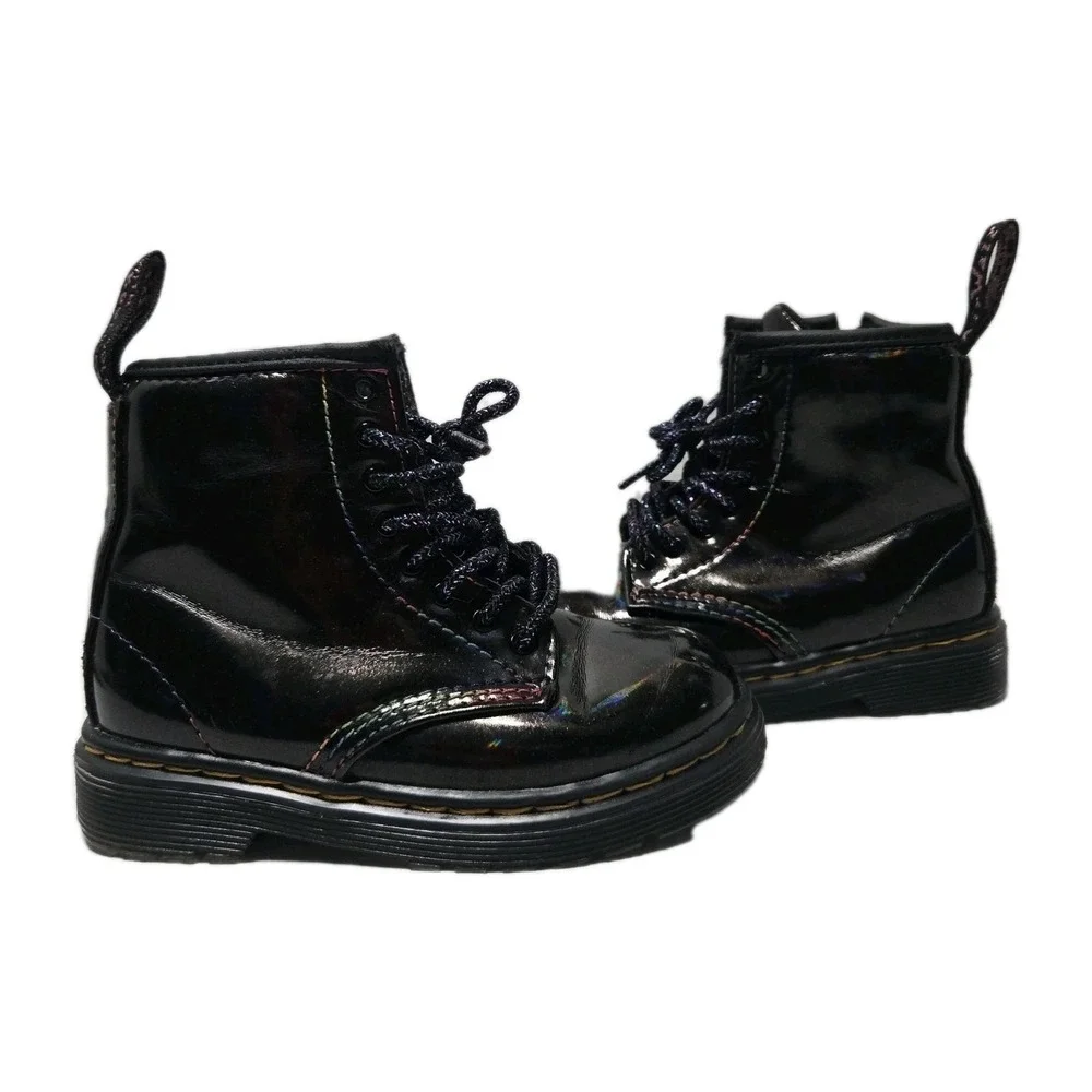 Dr. Martens 1460 J Toddler Boots Black Lightshow Sparkle Rainbow Side Zip Size 8